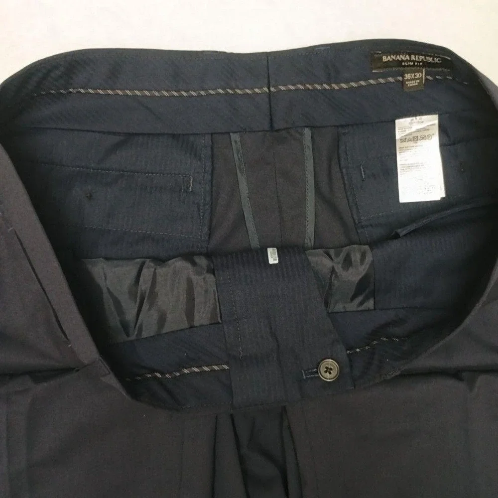 Banana Republic Pants Men 36x30 Blue Dress Slim 120s Marzotto Wool Suit Work